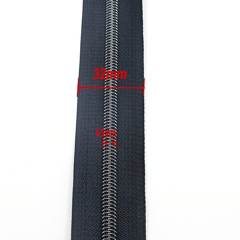 Leekayer #5 Black Nickel Metallic Nylon Coil Teeth Zippers by The Yard Bulk 10 Yards Black Tape with 25pcs Black Nickel Sliders for DIY Sewing Tailor Craft Bag(Black) - Image 3